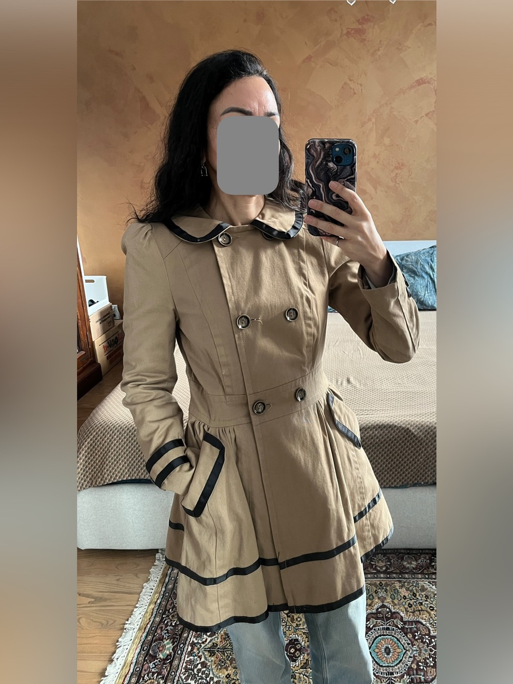 Light Trench Coat with Black Trim